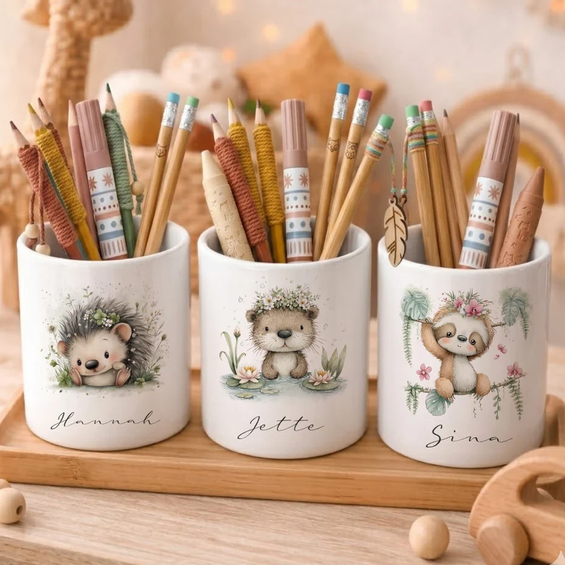 Personalisierter Keramik-Stiftehalter mit Namen | Individueller Stifteköcher für Kinder