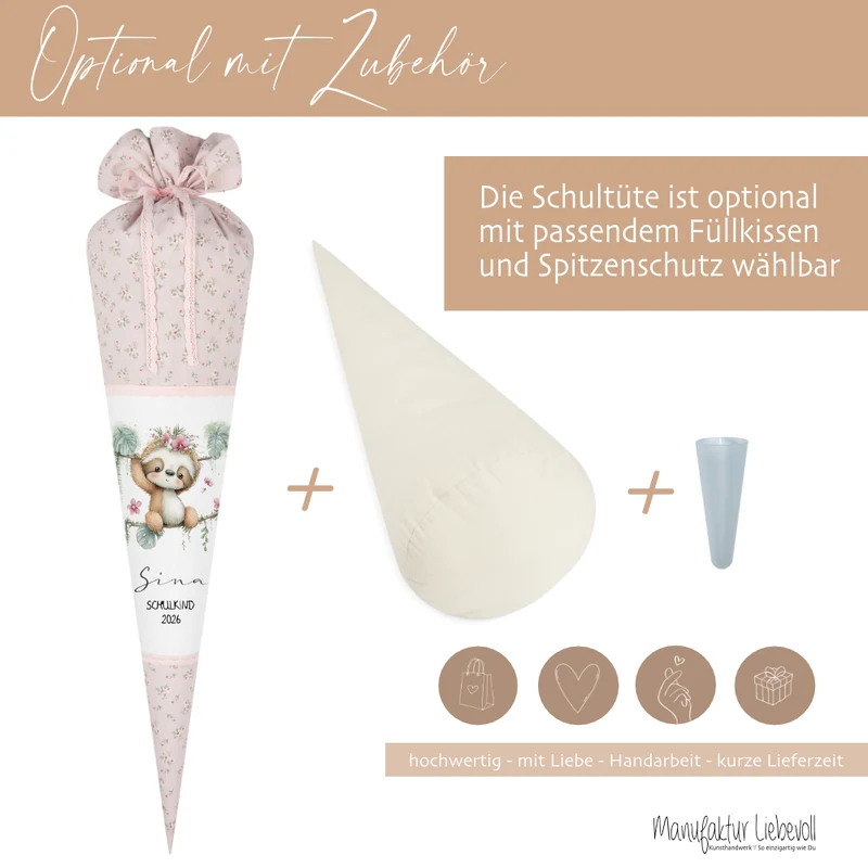 Personalisierte Schultüte aus Stoff – Individuelle Zuckertüte mit Namen & Motiv – 35cm & 70cm