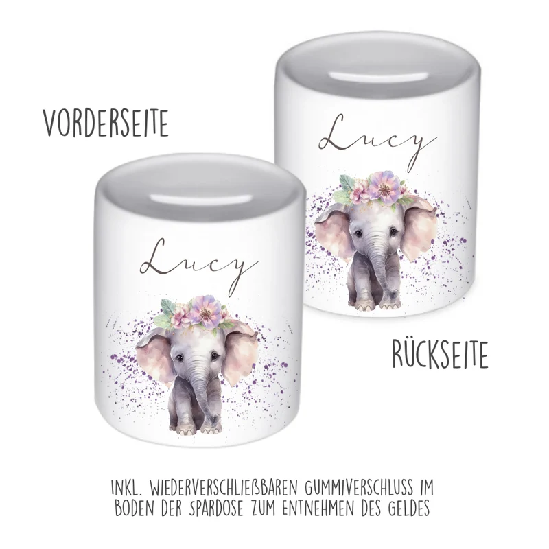 Spardose "Elefant" mit Namen für Mädchen | Geschenk für Kinder | Personalisiertes Geldgeschenk I Geschenkidee zum Geburtstag | 10 Motive zur Auswahl