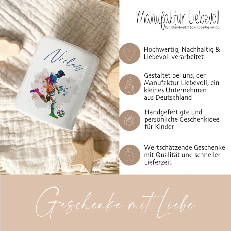 Spardose "Fußball" mit Namen für Jungen | Geschenk für Kinder Teenager | Personalisiertes Geldgeschenk I Geschenkidee zum Geburtstag | 10 Motive zur Auswahl