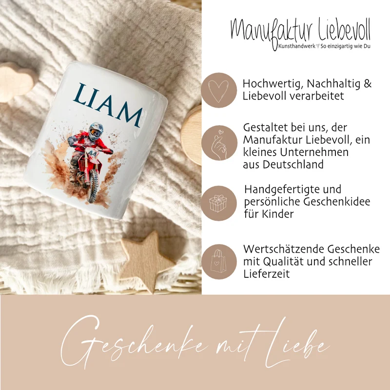 Spardose "Motorrad" mit Namen für Jungen | Geschenk für Kinder Teenager | Personalisiertes Geldgeschenk I Geschenkidee zum Geburtstag | 10 Motive zur Auswahl