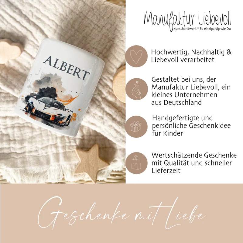 Spardose "Rennauto" mit Namen für Jungen | Geschenk für Kinder Teenager | Personalisiertes Geldgeschenk I Geschenkidee zum Geburtstag | 10 Motive zur Auswahl