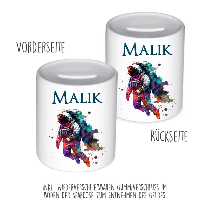 Spardose "Astronaut" mit Namen für Jungen | Geschenk für Kinder Teenager | Personalisiertes Geldgeschenk I Geschenkidee zum Geburtstag | 10 Motive zur Auswahl