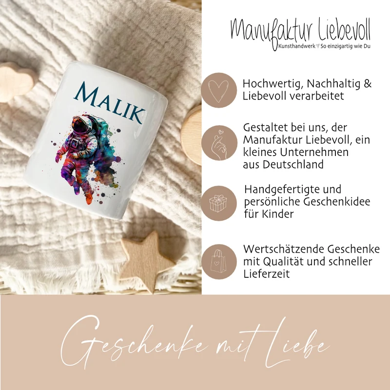 Spardose "Astronaut" mit Namen für Jungen | Geschenk für Kinder Teenager | Personalisiertes Geldgeschenk I Geschenkidee zum Geburtstag | 10 Motive zur Auswahl