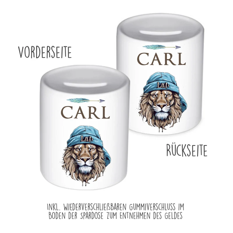 Spardose "Löwe" mit Namen für Jungen | Geschenk für Kinder Teenager | Personalisiertes Geldgeschenk I Geschenkidee zum Geburtstag | 10 Motive zur Auswahl
