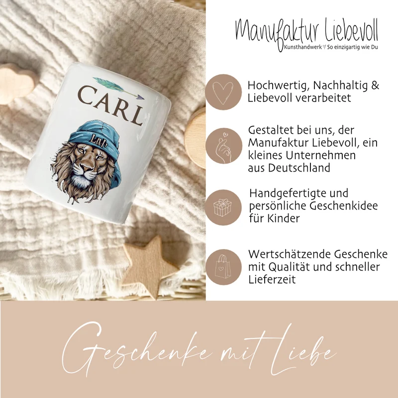 Spardose "Löwe" mit Namen für Jungen | Geschenk für Kinder Teenager | Personalisiertes Geldgeschenk I Geschenkidee zum Geburtstag | 10 Motive zur Auswahl