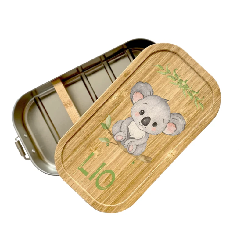 Brotdose "Koala" mit Bambusdeckel und Namen für Kinder | Lunchbox mit Koalabär Tiermotiv | Personalisiertes Geschenk für Mädchen u. Jungen