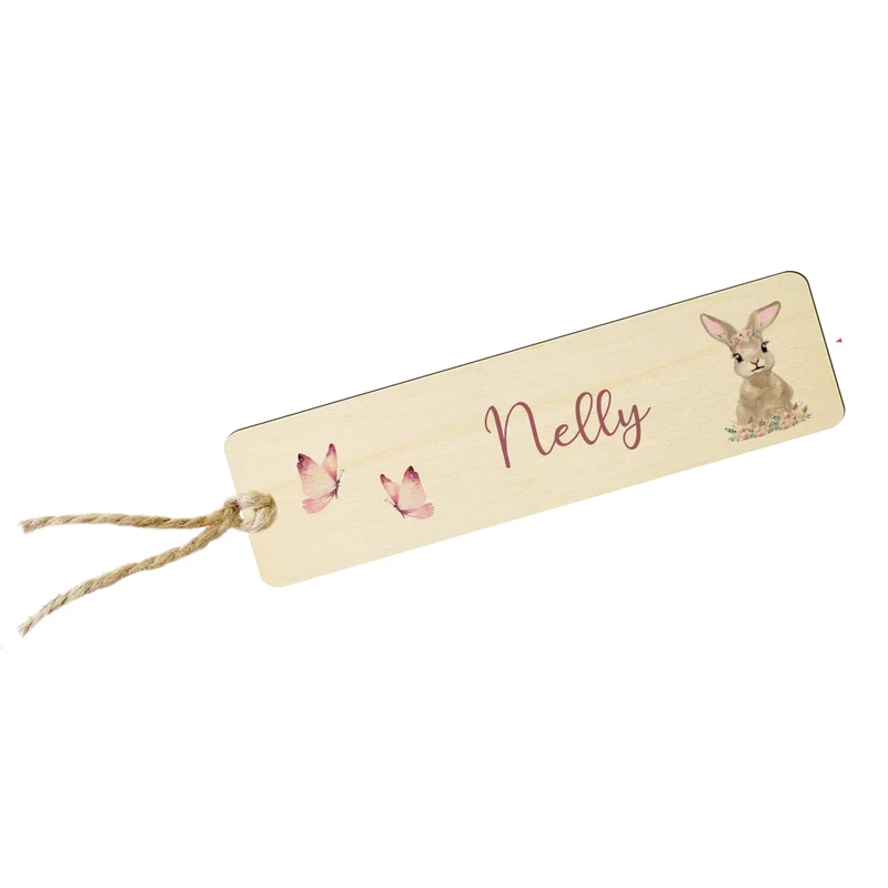 Lesezeichen "Hase" aus Holz mit dem Namen personalisiert | Personalisierte Geschenkidee für Kinder | weitere Motive zur Auswahl