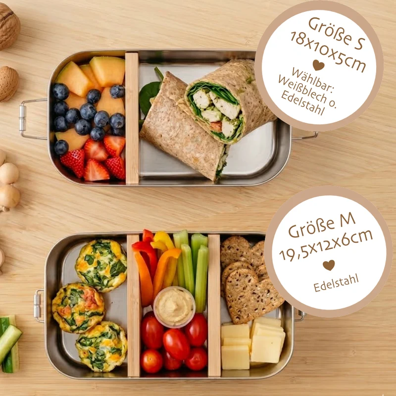 Lunchbox "Pony Pferd" wählbar in Edelstahl mit Bambusdeckel und Namen für Mädchen | Brotdose Pferdemädchen | Personalisiertes Geschenk für Kinder
