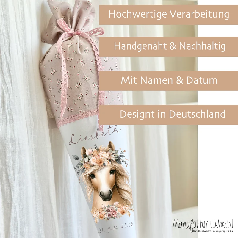 Pferde Schultüte Mädchen Personalisiert Schultüte Zuckertüte Mädchen Schultüte Stoff Zuckertüte Pony Stoffschultüte