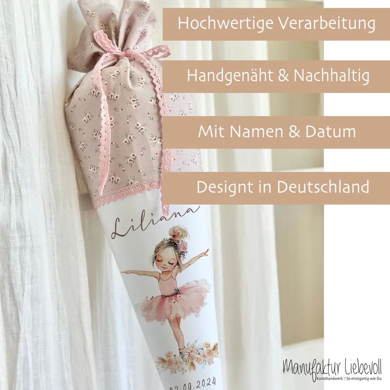 Schultüte Mädchen Personalisiert Schultüte Stoff Ballett Zuckertüte Mädchen Schultüte Tänzerin Einschulung Stoff Ballerina Schultüte