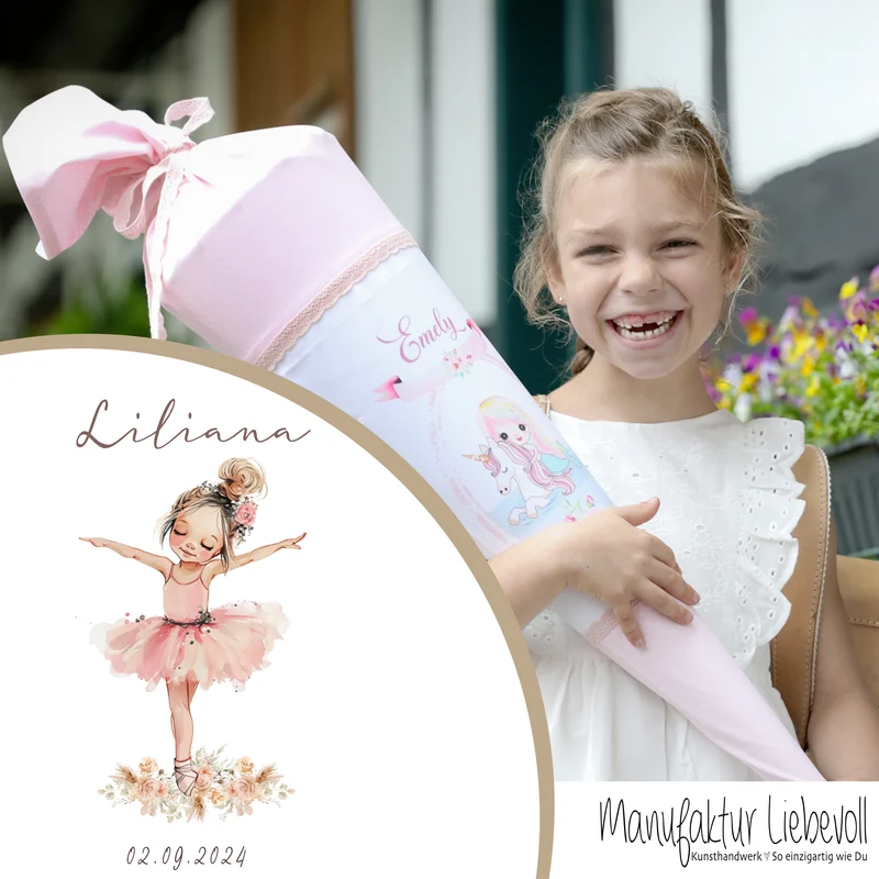 Schultüte Mädchen Personalisiert Schultüte Stoff Ballett Zuckertüte Mädchen Schultüte Tänzerin Einschulung Stoff Ballerina Schultüte