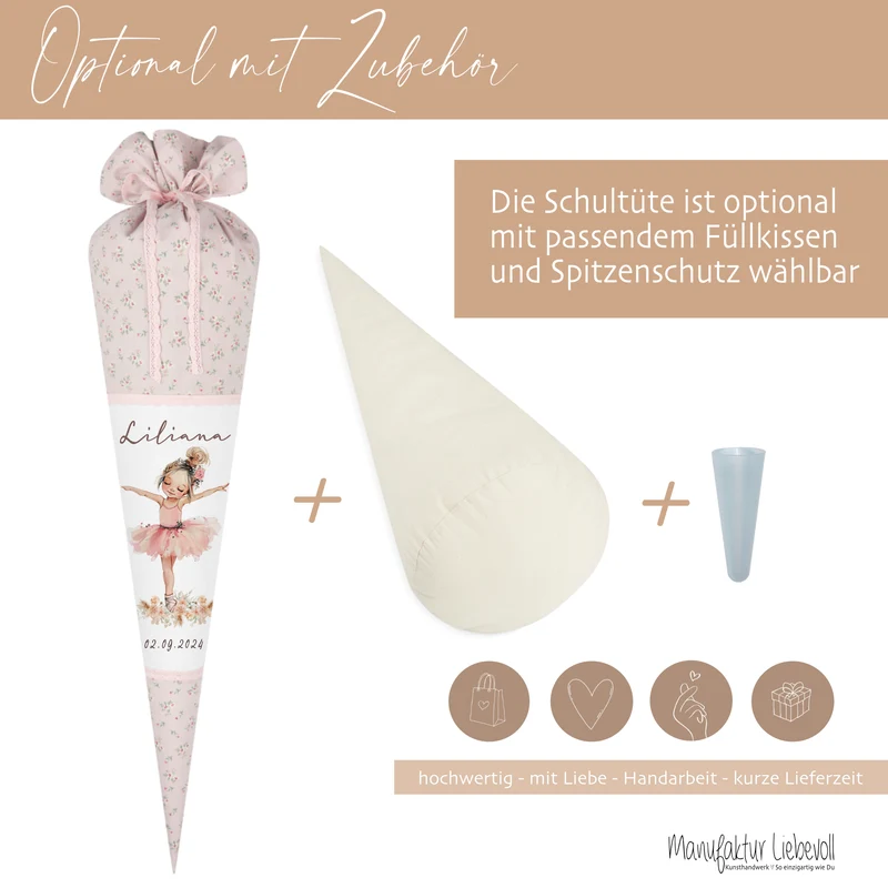 Schultüte Mädchen Personalisiert Schultüte Stoff Ballett Zuckertüte Mädchen Schultüte Tänzerin Einschulung Stoff Ballerina Schultüte