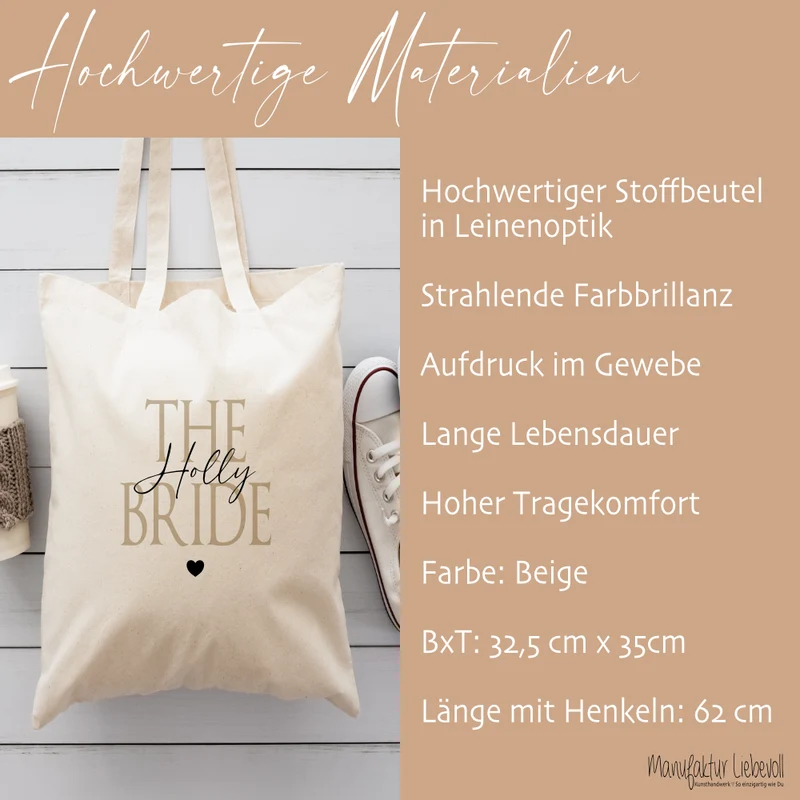Personalisierter Stoffbeutel zum JGA, 2 Motive: The Bride und Team Bride