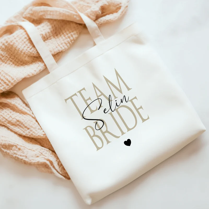Personalisierter Stoffbeutel zum JGA, 2 Motive: The Bride und Team Bride