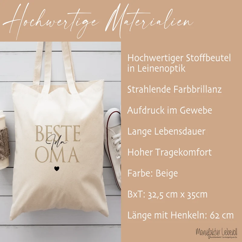 Personalisierter Stoffbeutel, 3 Motive: Beste Mama, Beste Oma, Beste Schwester