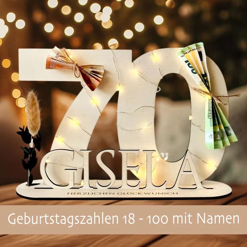 Geburtstag Geschenk Frauen & Männer 18 20 30 40 50 60 70 80 90 Geldgeschenke Gästebuch Holz Geburtstag LED Deko Personalisierte Geburtstagsgeschenke