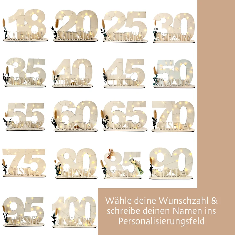 Geburtstag Geschenk Frauen & Männer 18 20 30 40 50 60 70 80 90 Geldgeschenke Gästebuch Holz Geburtstag LED Deko Personalisierte Geburtstagsgeschenke
