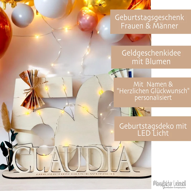 Geburtstag Geschenk Frauen & Männer 18 20 30 40 50 60 70 80 90 Geldgeschenke Gästebuch Holz Geburtstag LED Deko Personalisierte Geburtstagsgeschenke