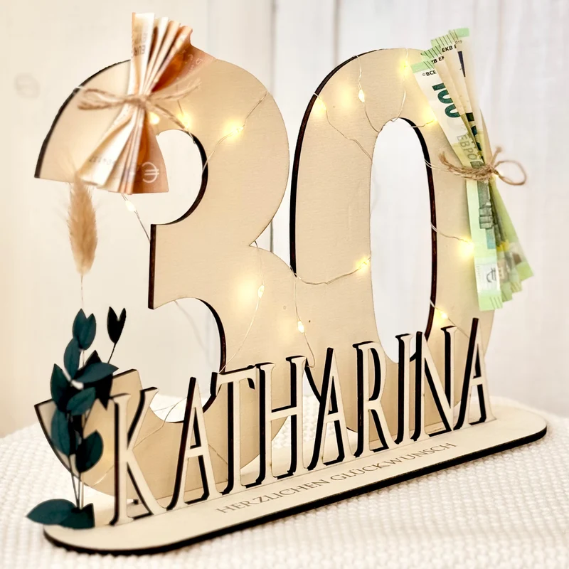 Geburtstag Geschenk Frauen & Männer 18 20 30 40 50 60 70 80 90 Geldgeschenke Gästebuch Holz Geburtstag LED Deko Personalisierte Geburtstagsgeschenke