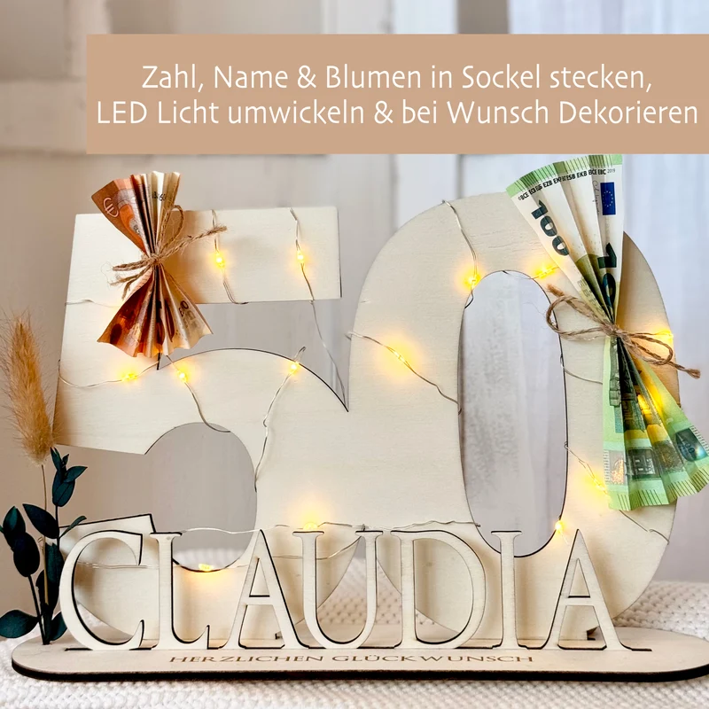 Geburtstag Geschenk Frauen & Männer 18 20 30 40 50 60 70 80 90 Geldgeschenke Gästebuch Holz Geburtstag LED Deko Personalisierte Geburtstagsgeschenke
