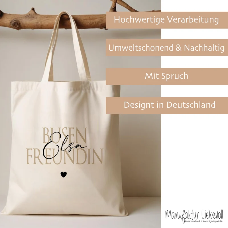 Personalisierter Stoffbeutel für Frauen, 3 Motive: Herzensmensch, Lieblingsmensch, Busenfreundin