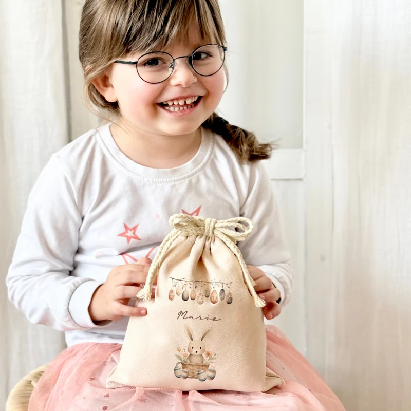Geschenksack Ostern Osterhase Name Ostertüte zum Befüllen Stoff Ostergeschenke für Baby Kind Osterbeutel Geschenkbeutel