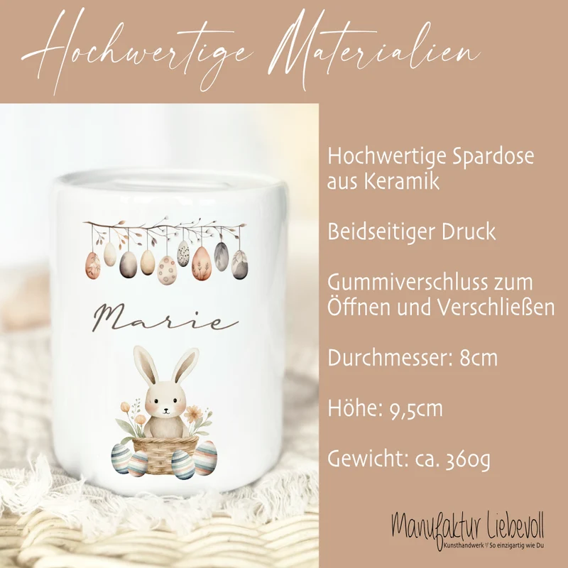 Spardose mit Namen für Kinder mit Ostermotiven