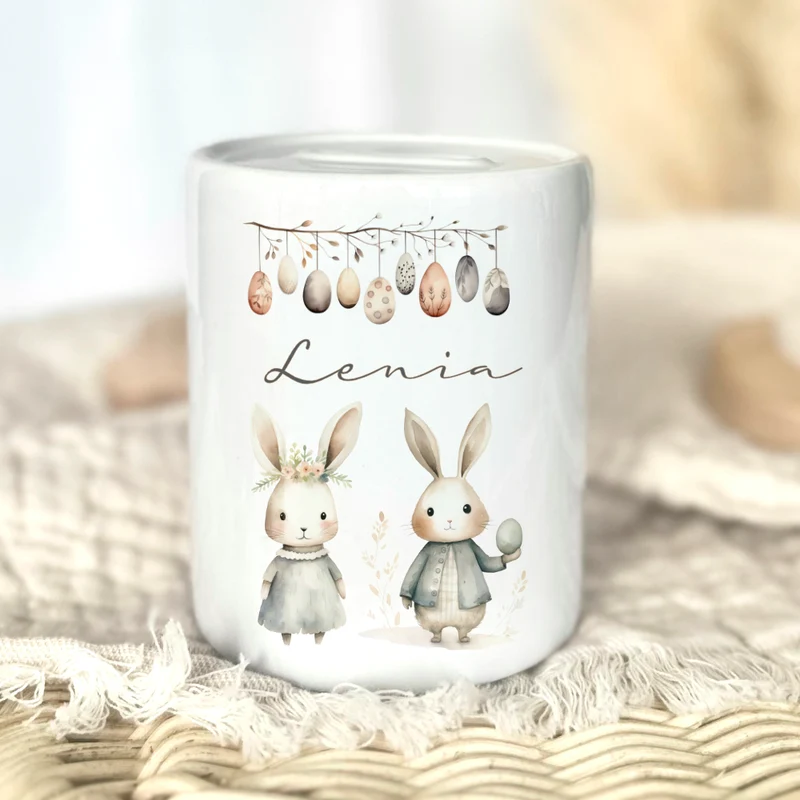 Spardose mit Namen für Kinder mit Ostermotiven