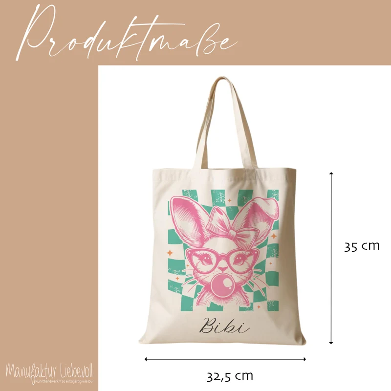 Stoffbeutel mit Namen bedruckt, Motive: Osterohren, Bubble Gum Osterhasen