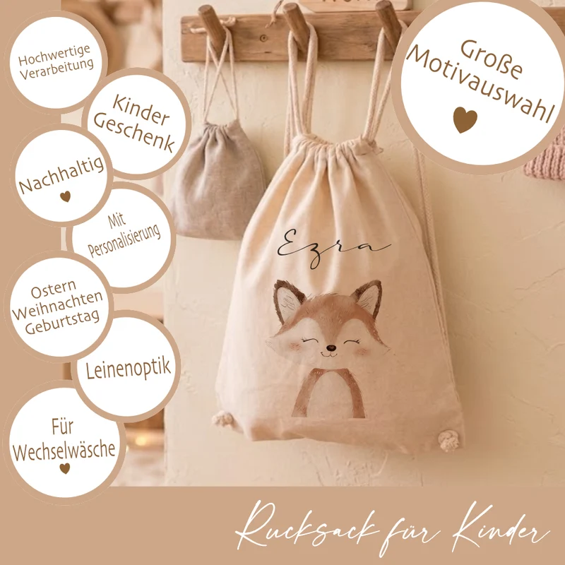 Kinder-Rucksack & Turnbeutel im Boho-Stil – Personalisiert für Kindergarten & Kita, Kinderbeutel
