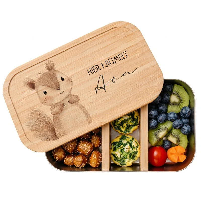Brotdose mit Namen personalisiert Waldtiere | Lunchbox Kinder Kindergarten Schule S & M | Frühstücksdose Mädchen Jungen | Geschenk Einschulung