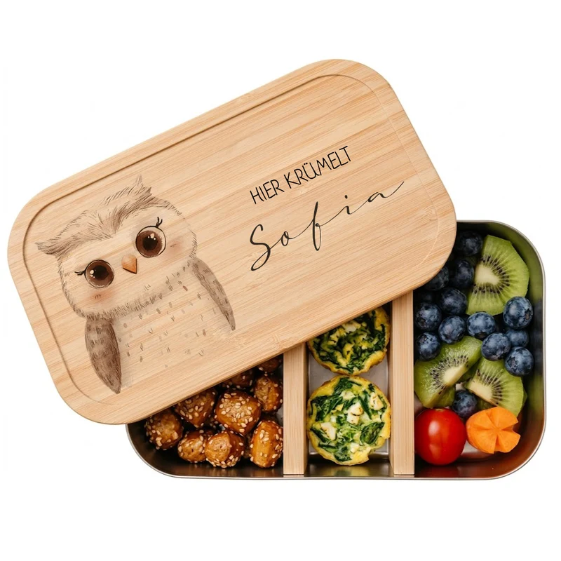 Brotdose mit Namen personalisiert Waldtiere | Lunchbox Kinder Kindergarten Schule S & M | Frühstücksdose Mädchen Jungen | Geschenk Einschulung