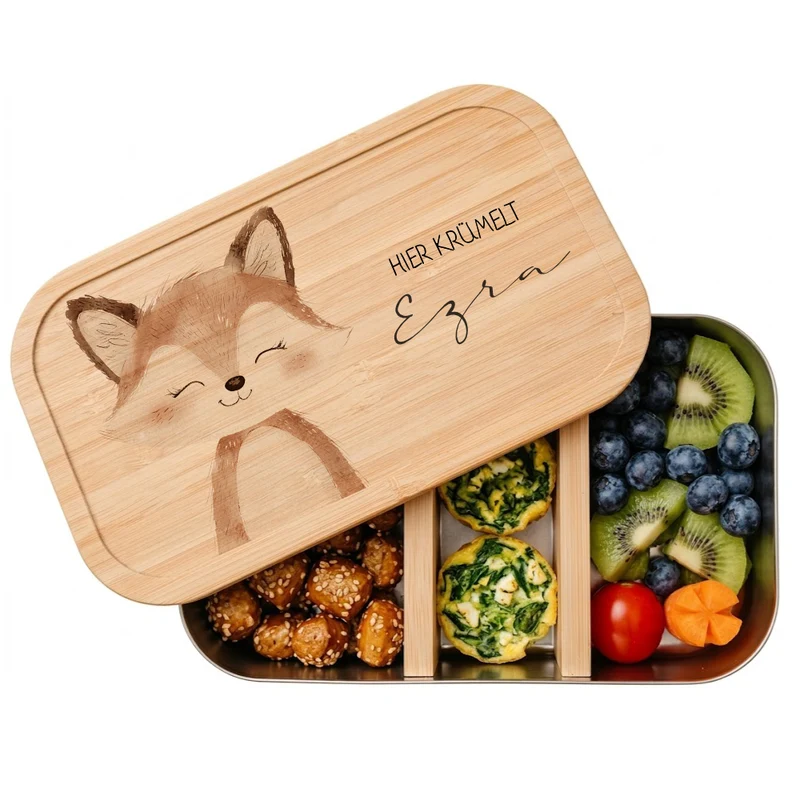 Brotdose mit Namen personalisiert Waldtiere | Lunchbox Kinder Kindergarten Schule S & M | Frühstücksdose Mädchen Jungen | Geschenk Einschulung