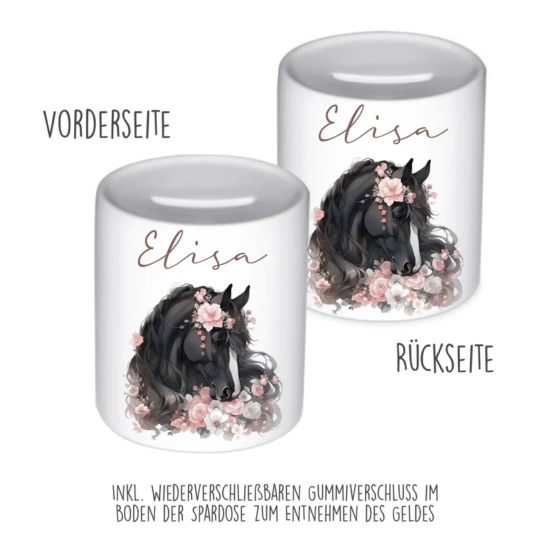 Keramik Spardose "Pony" mit Namen für Mädchen | Geschenk für Kinder | Personalisiertes Geldgeschenk I Geschenkidee zum Geburtstag | 10 Motive zur Auswahl