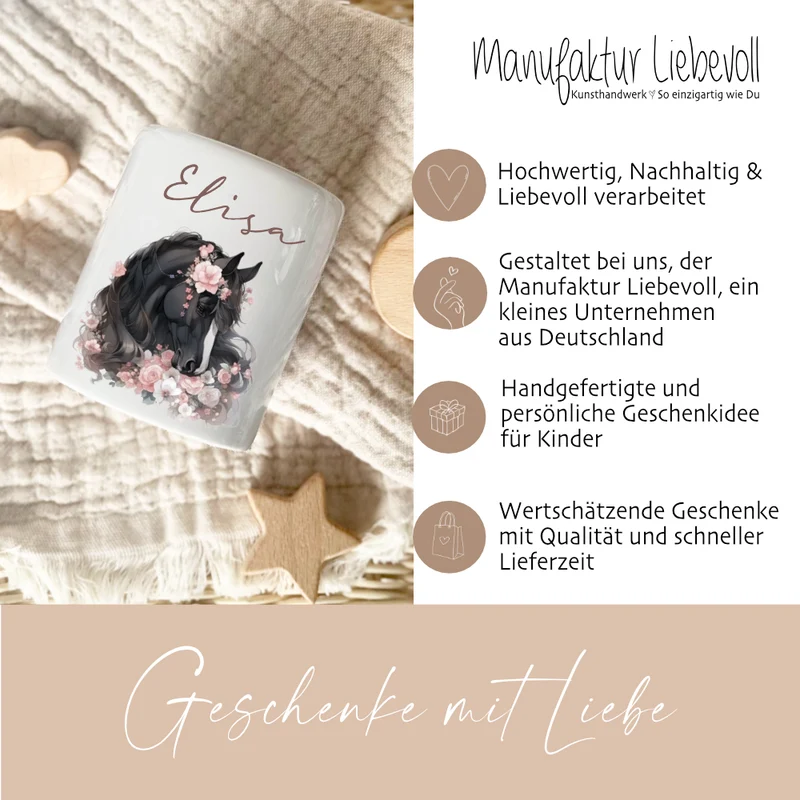 Keramik Spardose "Pony" mit Namen für Mädchen | Geschenk für Kinder | Personalisiertes Geldgeschenk I Geschenkidee zum Geburtstag | 10 Motive zur Auswahl
