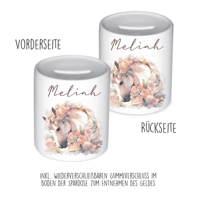 Spardose "Pferd" mit Namen für Mädchen | Geschenk für Kinder | Personalisiertes Geldgeschenk I Geschenkidee zum Geburtstag | 10 Motive zur Auswahl