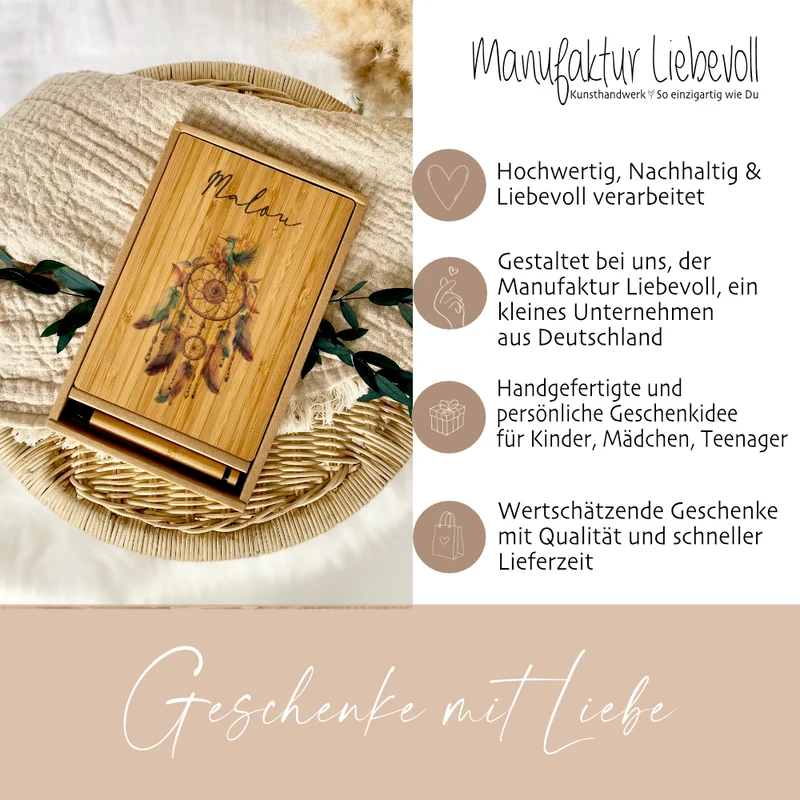 Mädchen Notizbuch Traumfänger mit Namen | personalisiertes Tagebuch Schreibheft für Kinder als besonderes Geschenk Geburtstag | 7 Motivvarianten zur Auswahl