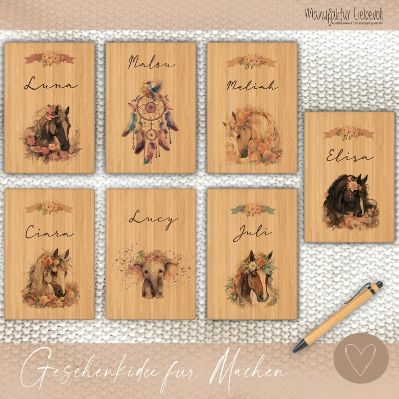 Mädchen Tagebuch Pony mit Namen | personalisiertes Notizbuch Schreibheft Pferd für Kinder als besonderes Geschenk Geburtstag | 7 Motivvarianten zur Auswahl