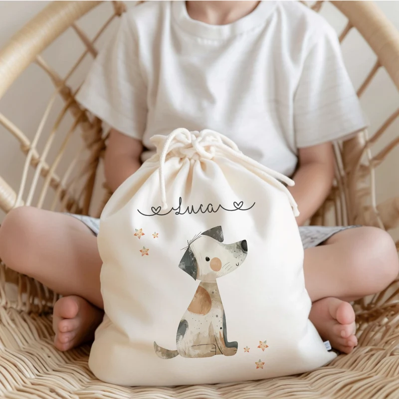 Personalisierter Zuziehbeutel für Kinder | Motive: Fuchs, Hund, Waschbär