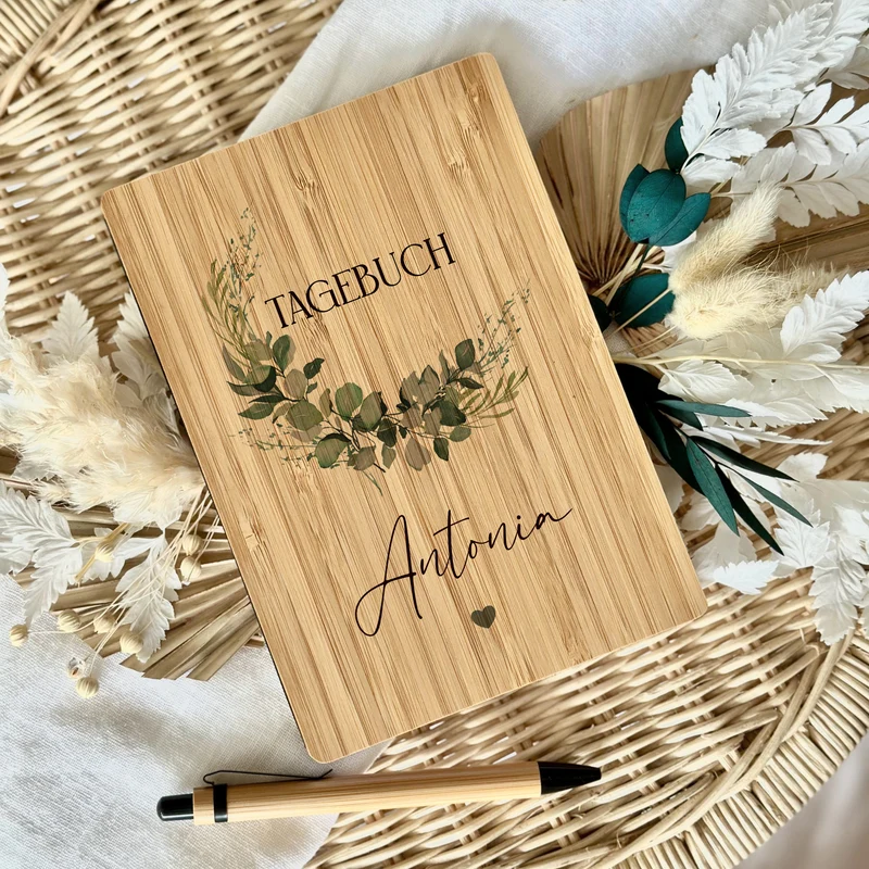 Notizbuch personalisiert Tagebuch mit Namen A5 Journal Mädchen Frauen Teenager Geschenk Schreibheft Journal Notizheft Eukalyptus