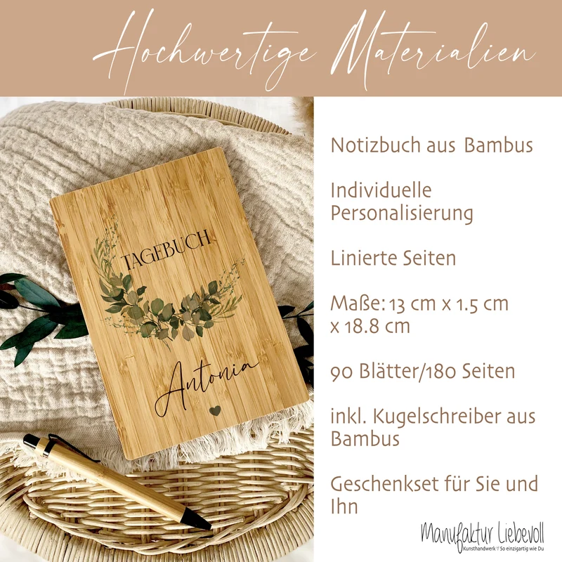 Notizbuch personalisiert Tagebuch mit Namen A5 Journal Mädchen Frauen Teenager Geschenk Schreibheft Journal Notizheft Eukalyptus