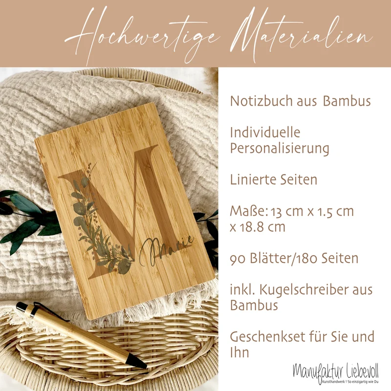 Notizbuch personalisiert Tagebuch mit Namen A5 Journal Mädchen Frauen Teenager Geschenk Schreibheft Journal Notizheft Monogramm Eukalyptus