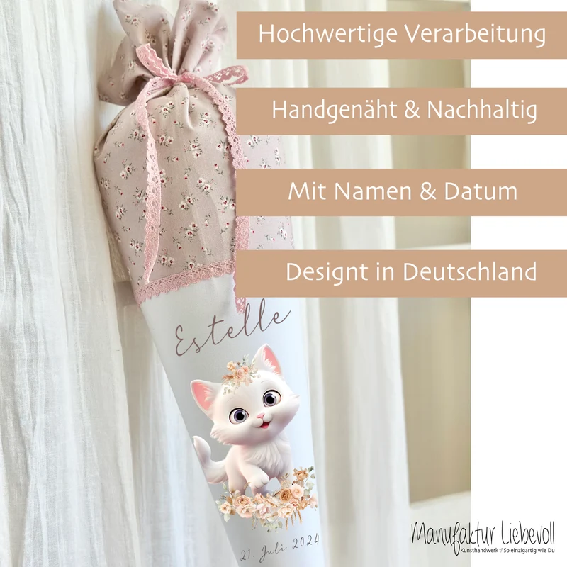 Schultüte Mädchen Personalisiert Schultüte Stoff Katze Zuckertüte Mädchen Schultüte Einschulung