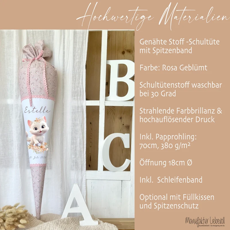 Schultüte Mädchen Personalisiert Schultüte Stoff Katze Zuckertüte Mädchen Schultüte Einschulung