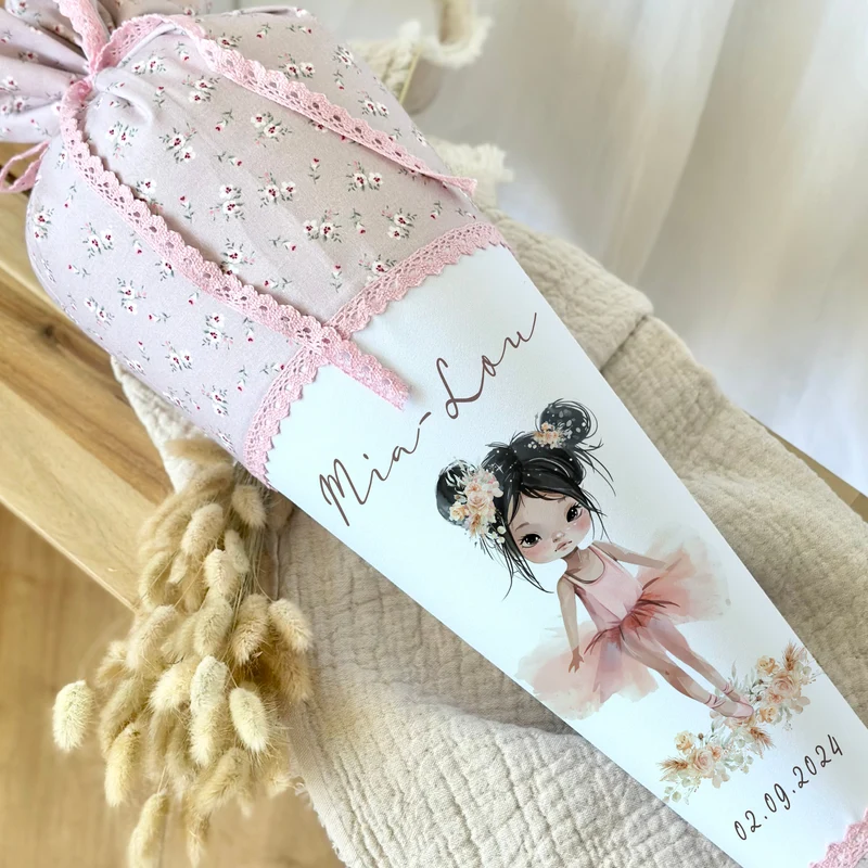 Schultüte Mädchen Ballerina Personalisiert Schultüte Stoff Ballett Zuckertüte Mädchen Schultüte Einschulung Stoff Tänzerin Schultüte