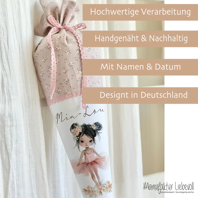 Schultüte Mädchen Ballerina Personalisiert Schultüte Stoff Ballett Zuckertüte Mädchen Schultüte Einschulung Stoff Tänzerin Schultüte