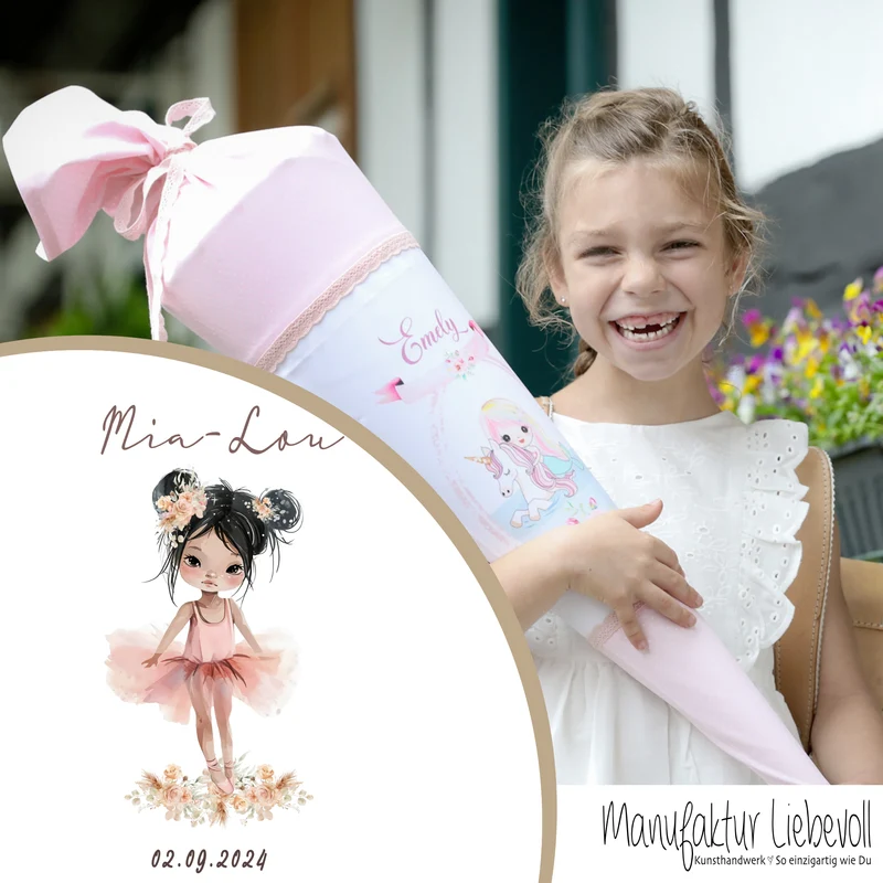 Schultüte Mädchen Ballerina Personalisiert Schultüte Stoff Ballett Zuckertüte Mädchen Schultüte Einschulung Stoff Tänzerin Schultüte