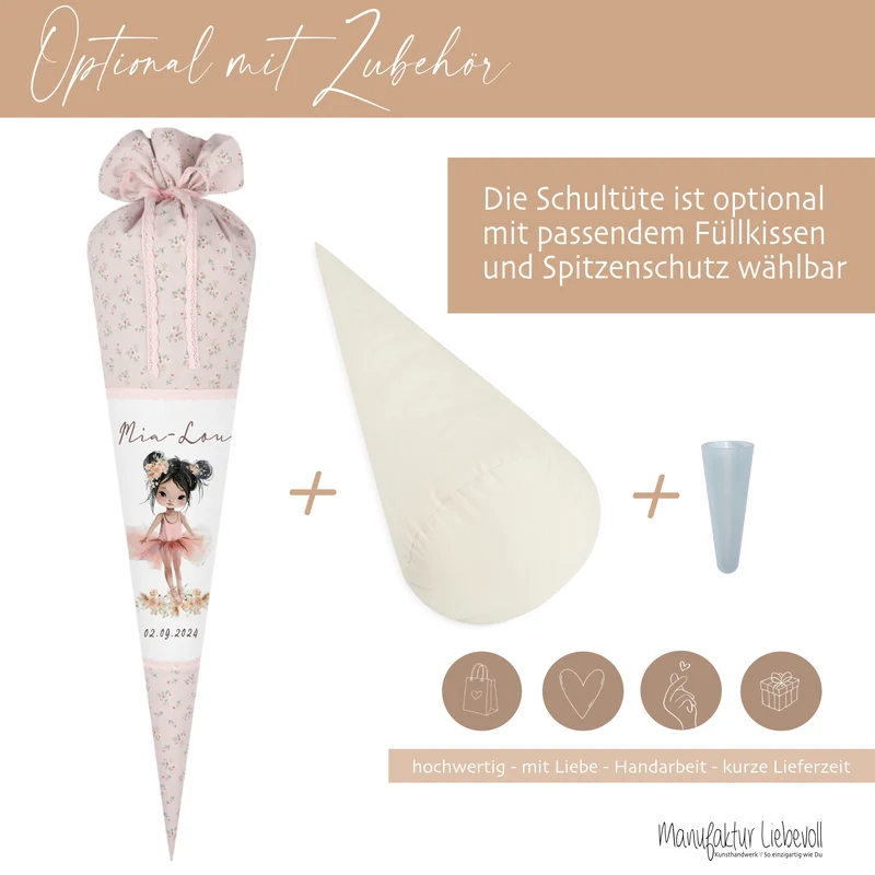 Schultüte Mädchen Ballerina Personalisiert Schultüte Stoff Ballett Zuckertüte Mädchen Schultüte Einschulung Stoff Tänzerin Schultüte