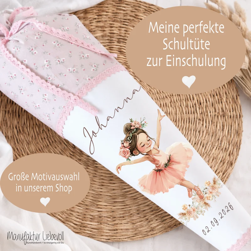 Schultüte Mädchen Personalisiert Schultüte Stoff Ballett Zuckertüte Mädchen Schultüte Ballerina Einschulung Stoff Tänzerin Schultüte